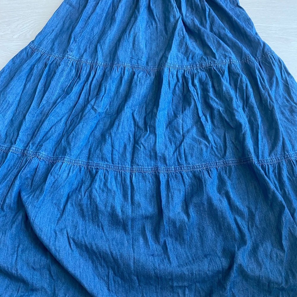 Tommy Hilfiger Chambray Maxi Tiered Dress Size 12 Western Rodeo Vacation - Picture 7 of 7
